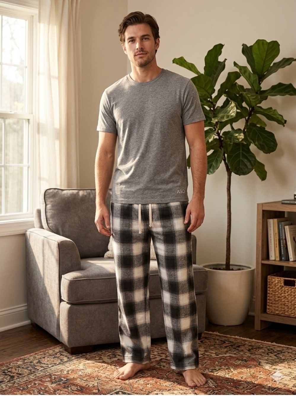 RSQ Men’s Plaid Flannel Pajama Pants XL Black White Buffalo Check Sleepwear